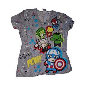 Marvel Avengers Cartoon Character Gray Scrub top With Funko Style Graphics Work